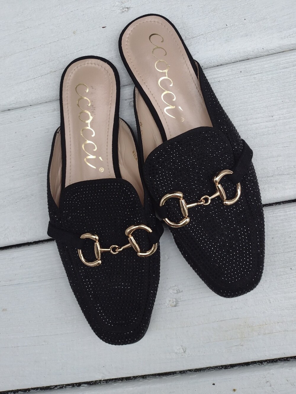 Ccocci Mila Black and Gold Loafer Slides Size 10